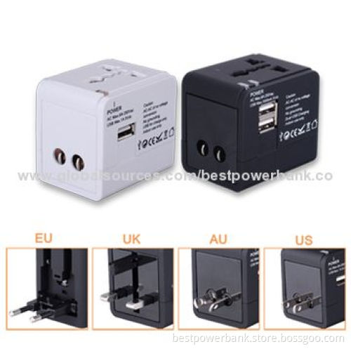Colorful 2 usb port dual usb multinational travel charger with four plugs